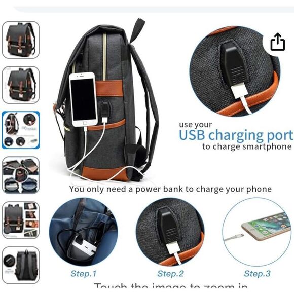 Mancio Vintage Laptop Backpack. Grey Black. NWOT. - Picture 10 of 10